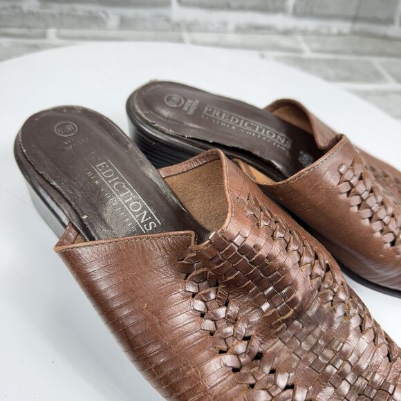 Predictions Vintage Women's Size 8.5 WIDE Square Toe Brown Leather Woven Mules - Picture 12 of 12
